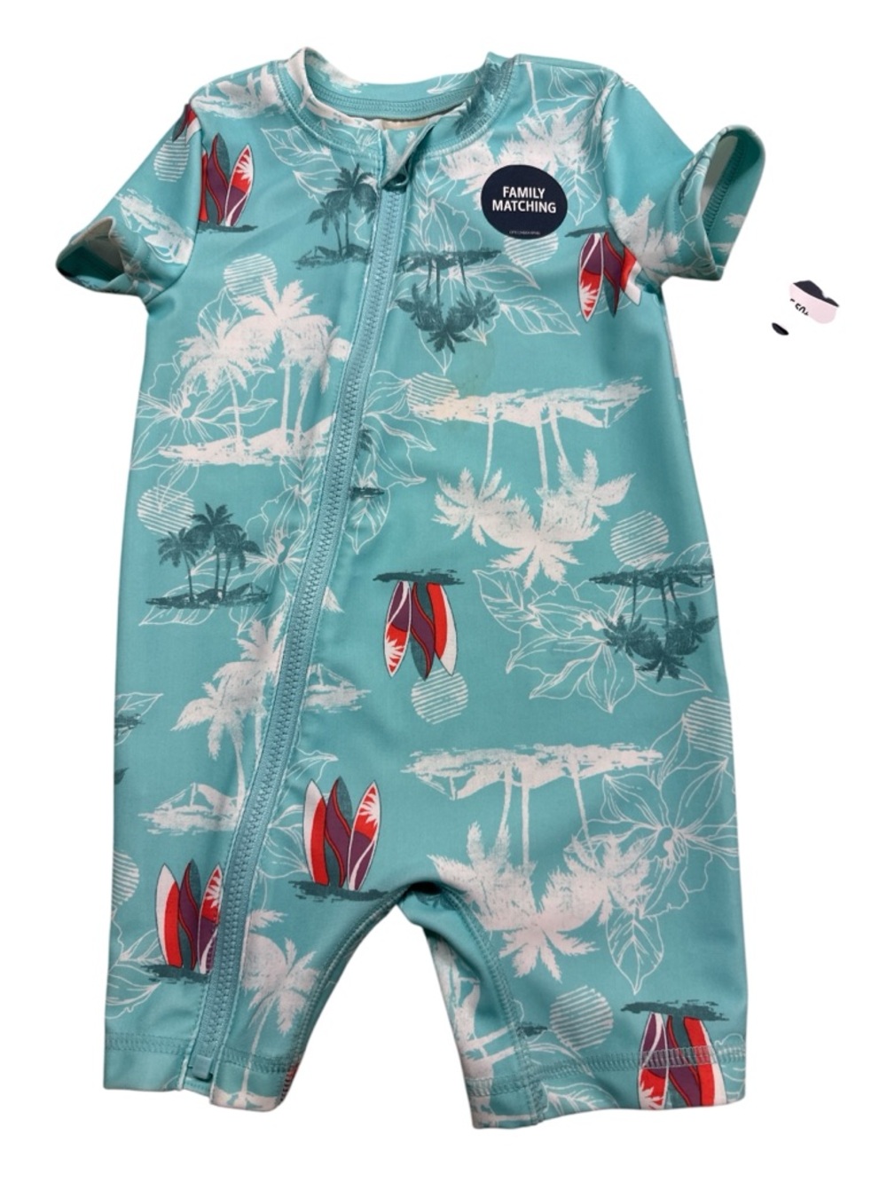 OshKosh B'gosh Teal Tropical Short Sleeve Zip One-Piece Swim 6M NWT